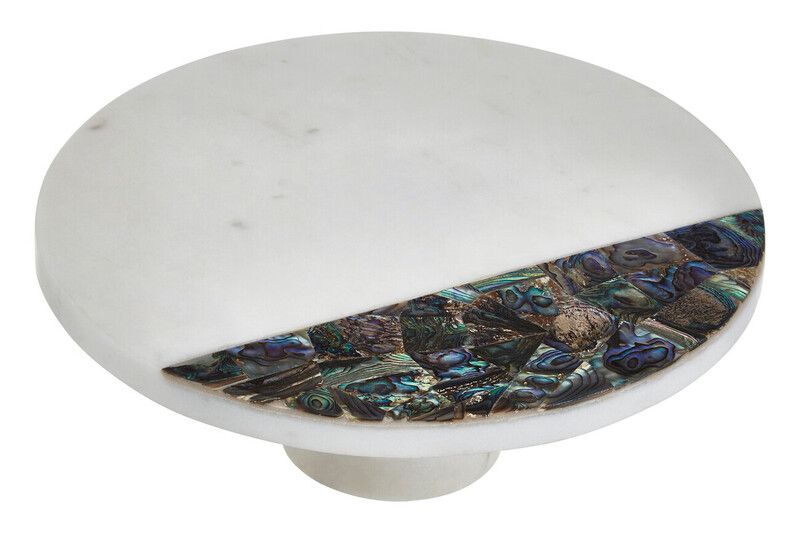 Imogen White Marble and Paua Shell Round Cake Stand - White - Image 1