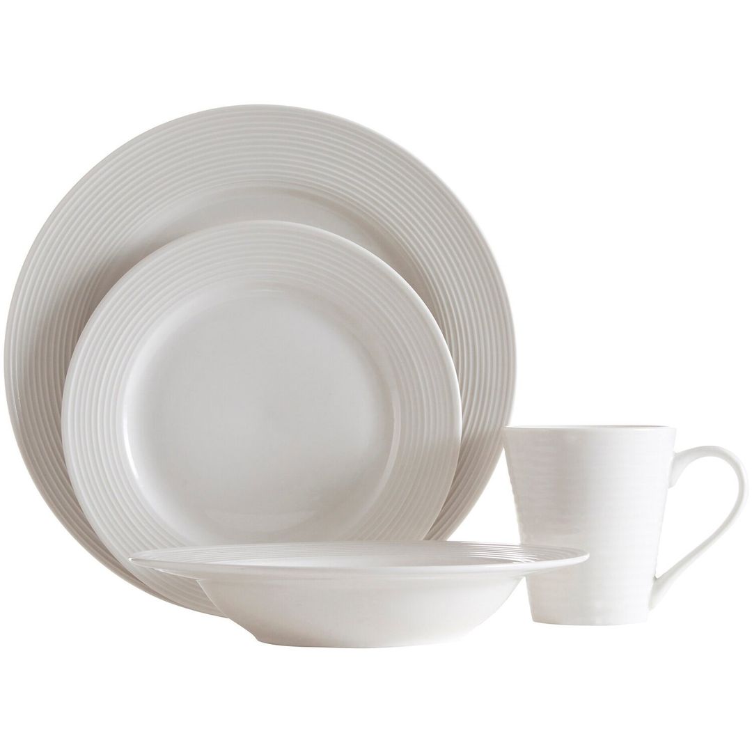 Avie 16 Piece Ribbed Dinner Set - White - Image 1