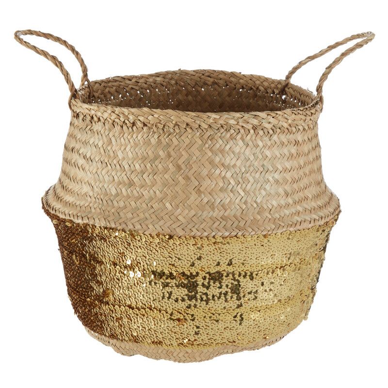 Solas Gold Sequin Large Seagrass Basket - Gold, Natural - Image 1