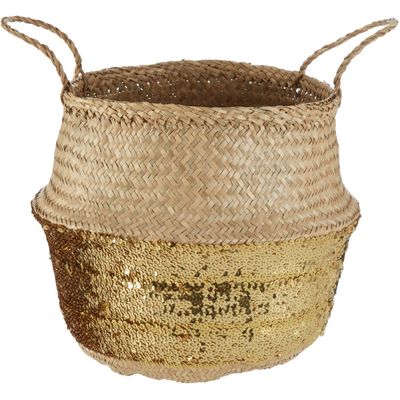 Solas Gold Sequin Small Seagrass Basket - Gold, Natural - Thumbnail 2