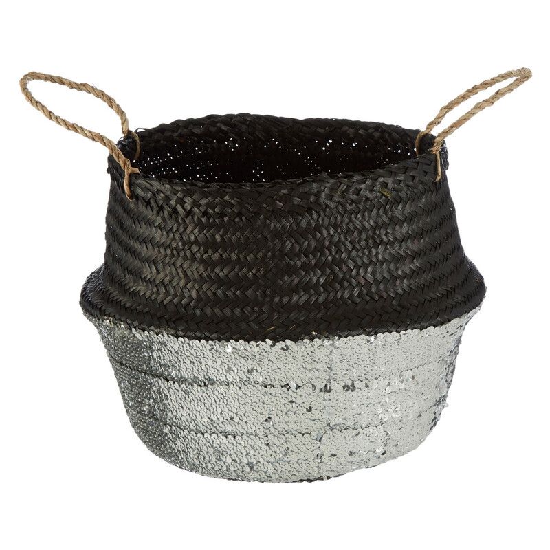 Solas Black and Silver Small Seagrass Basket - Image 1