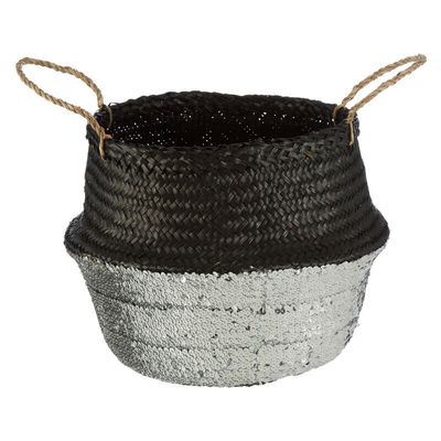 Solas Black and Silver Small Seagrass Basket