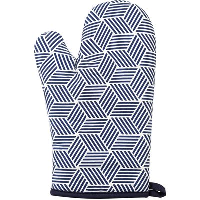 Modern Retro White Blue Single Oven Glove - Blue