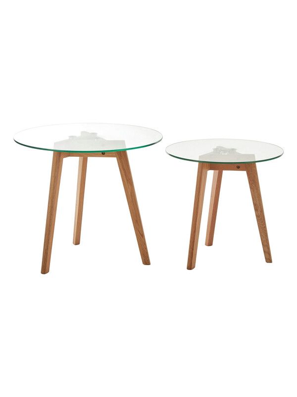 Nostra Set Of Two Glass Top Oak Wood Base Side Tables - Brown - Image 1