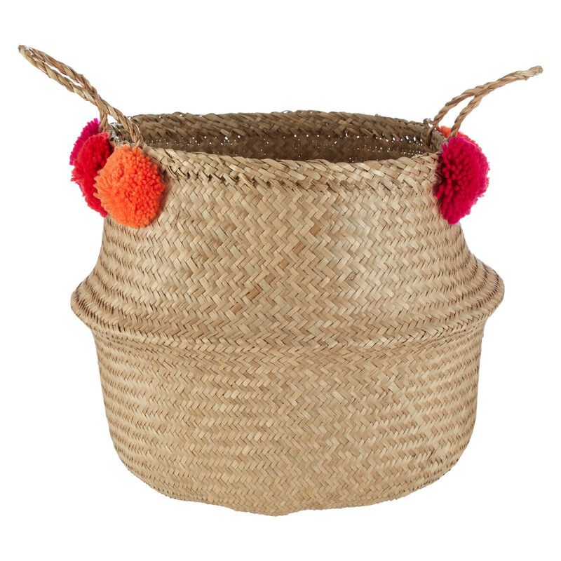 Solas Small Seagrass Pom Pom Basket - Image 1