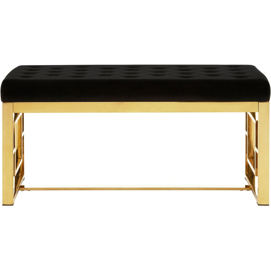 Allure Black Velvet and Gold Bench - Black, Gold - Image 1