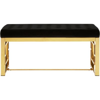 Allure Black Velvet and Gold Bench - Black, Gold