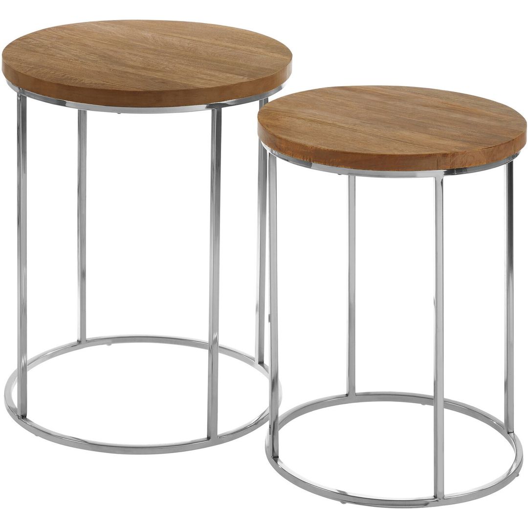 Agra Set Of 2 Mango Wood Top Round Side Tables - Brown - Image 1