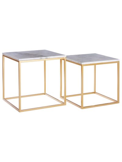 Avantis Set Of 2 Square Marble and Gold Nesting Tables - Gold, White