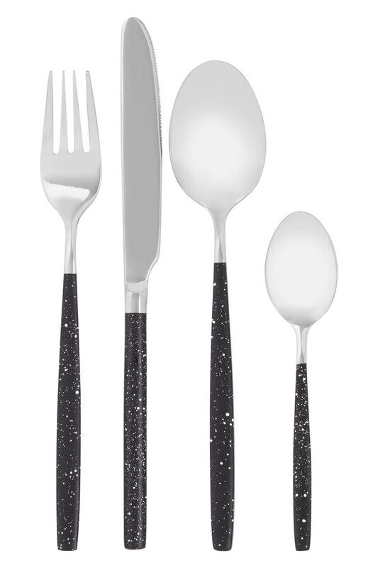 Avie 16 Piece Black And Silver Cutlery Set with Speckle Effect - Black - Image 1