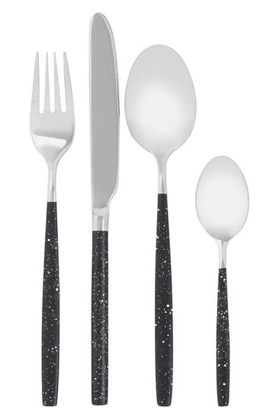 Avie 16 Piece Black And Silver Cutlery Set with Speckle Effect - Black