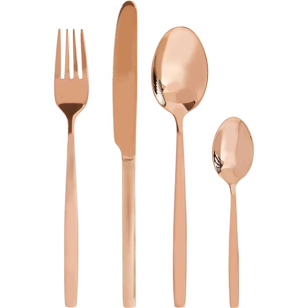 Avie 16 Piece Rose Gold Finish Cutlery Set - Gold - Image 1