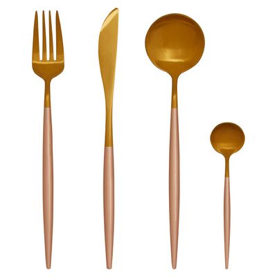 Avie 16 Piece Pink And Gold Finish Cutlery Set - Gold