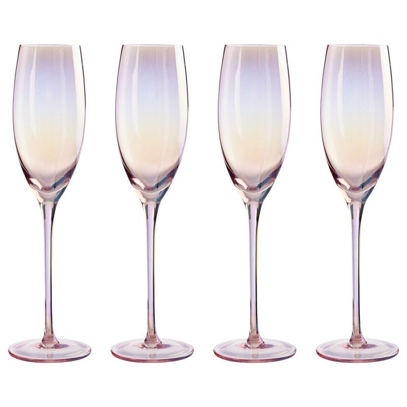 Frosted Deco Set Of 4 Champagne Glasses - Pink - Image 1