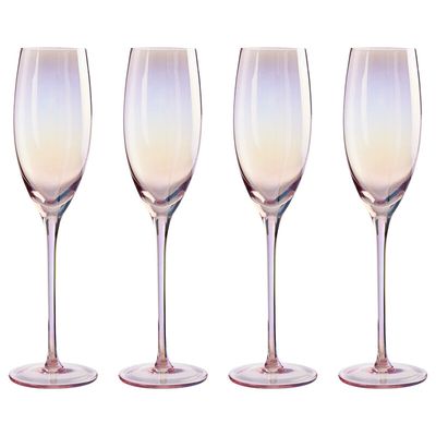Frosted Deco Set Of 4 Champagne Glasses - Pink