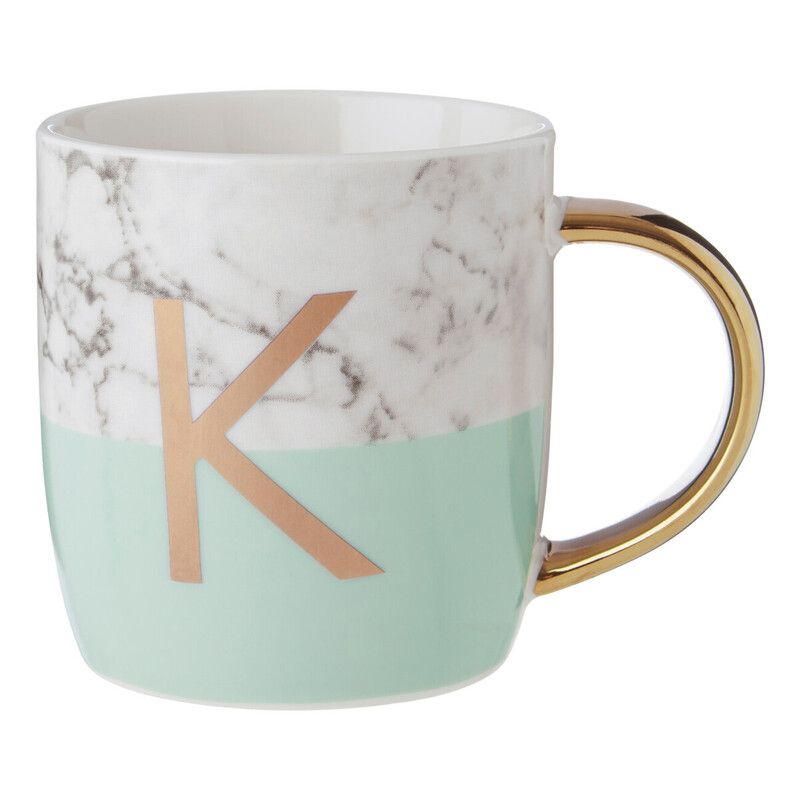 Frosted Deco Marble Effect and Pastel Green Monogram Mug, K - Green - Image 1