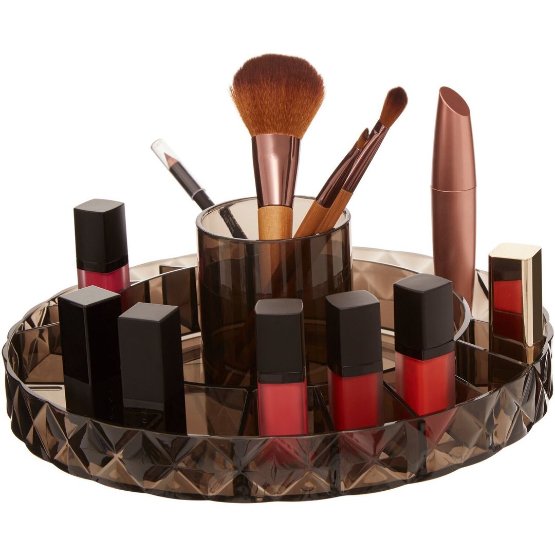 Beauty Revolving Round Black Cosmetic Organiser - Black - Image 1
