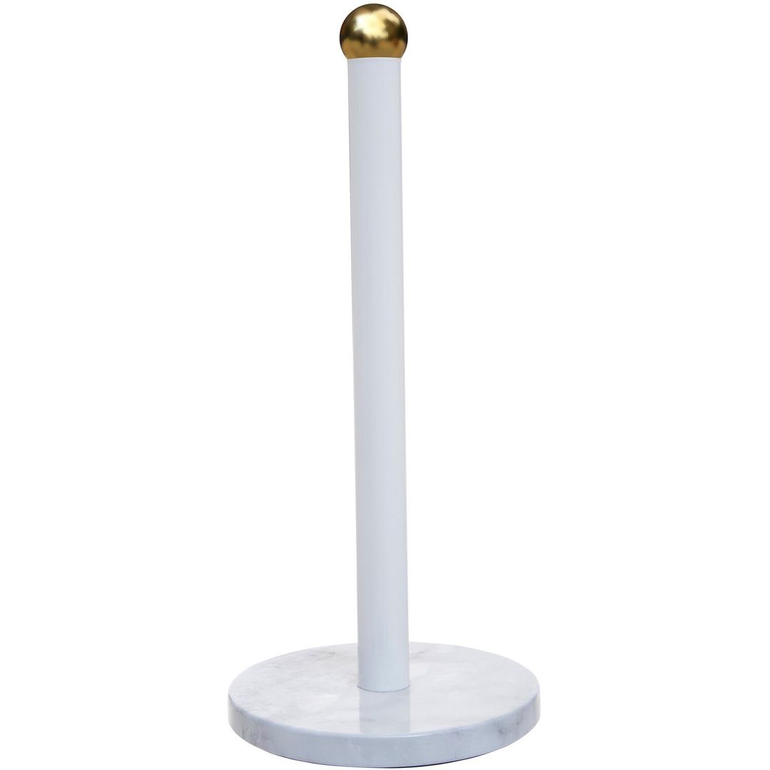 Easton White Marble Effect and Gold Kitchen Roll Holder - White, Gold - Image 1