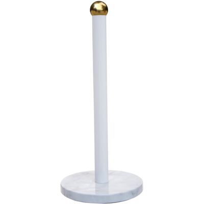 Easton White Marble Effect and Gold Kitchen Roll Holder - White, Gold
