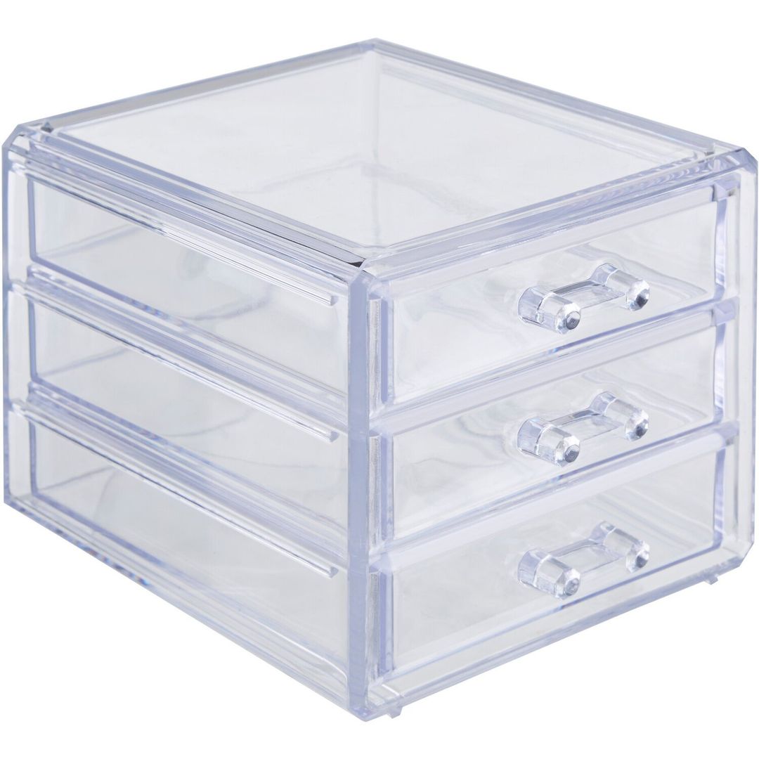 Beauty Cosmetic Organiser with 3 Drawers - Clear - Image 1