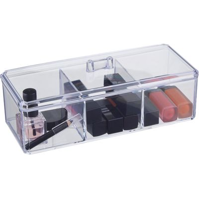 Beauty 3 Compartment Cosmetics Organiser With Lid - Clear
