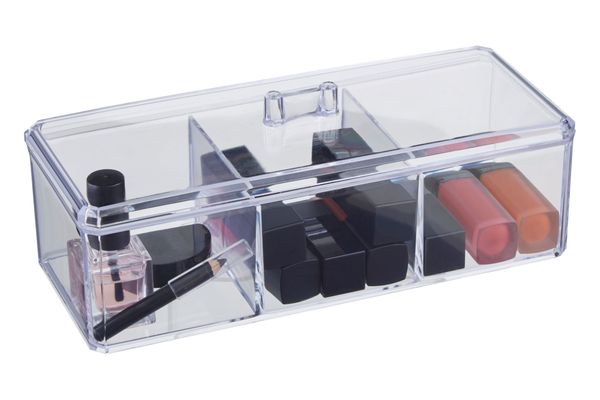 Beauty 3 Compartment Cosmetics Organiser With Lid - Clear - Thumbnail 2