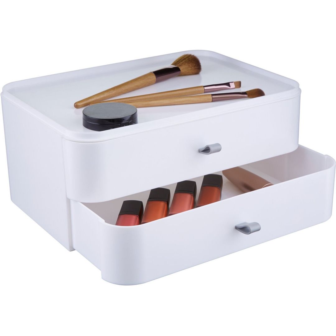 Beauty 2 Drawer Cosmetics Organiser - White - Image 1