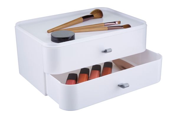 Beauty 2 Drawer Cosmetics Organiser - White - Thumbnail 2