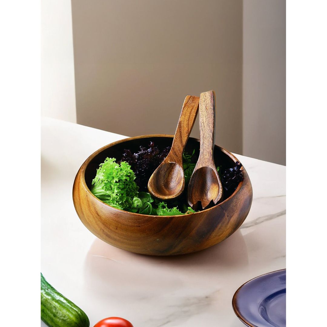 Kora Acacia Large Round Salad Bowl - Natural - Image 1