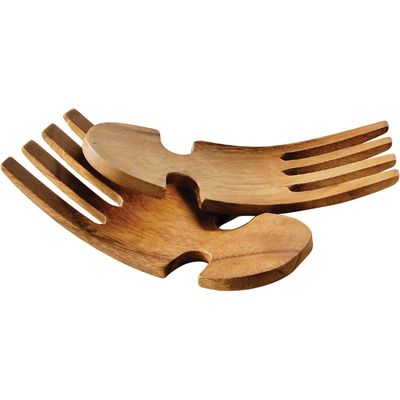Kora Acacia Salad Hand Servers - Brown - Thumbnail 2