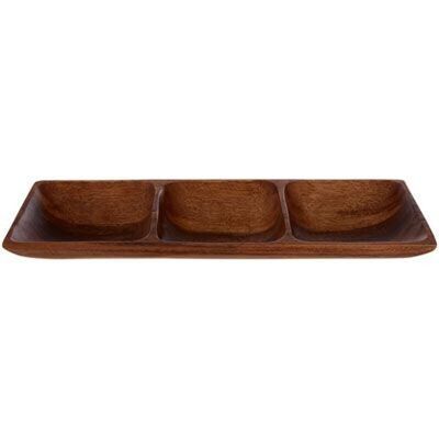 Kora Acacia Three Section Rectangular Serving Dish - Natural