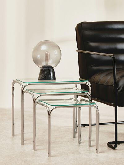 Jordan Nest Of 3 Clear Glass Tables - Silver