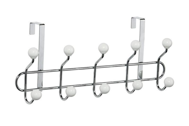 Jaxen Over Door Hanger with 10 Ceramic Ball Hooks - Silver - Image 1