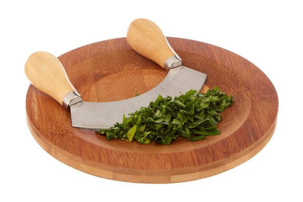 Aleki Bamboo Board with Mezzaluna Herb Chopper - Silver, Natural