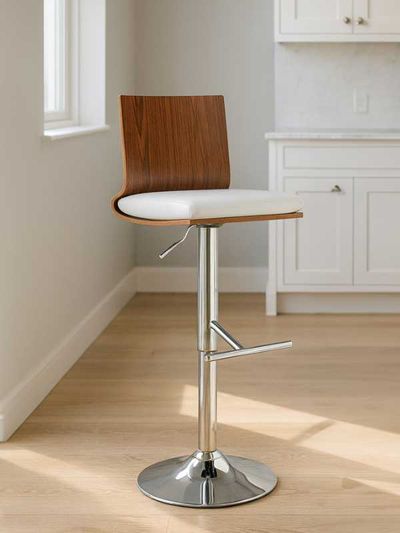 Giles Walnut And White Bar Chair With Square Back - Brown