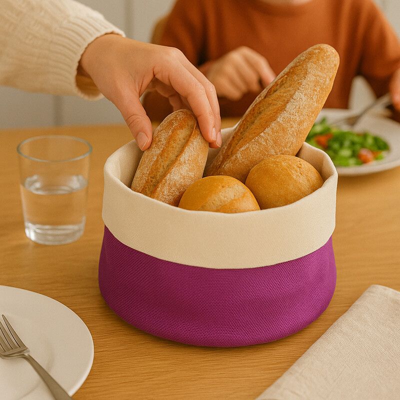 Purple And Cream Rounded Bread Basket - Purple - Image 1