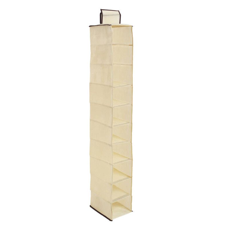 Tavia Cream Brown Trim 10 Section Hanging Shoe Organiser - Cream - Image 1