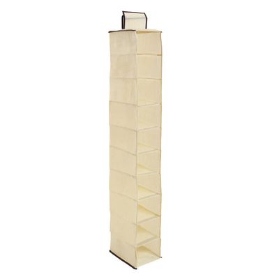 Tavia Cream Brown Trim 10 Section Hanging Shoe Organiser - Cream