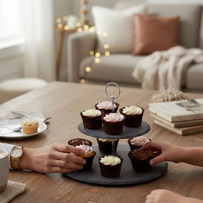 Preto Slate 2 Tier Round Cake Stand - Grey