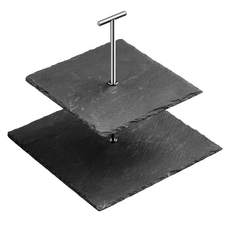 Preto Slate 2 Tier Square Cake Stand - Silver - Image 1