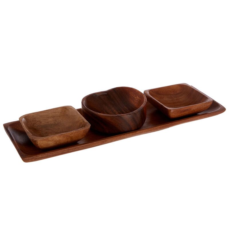 Kora Acacia Wood 3 Piece Serving Dish Set With Tray - Natural - Image 1