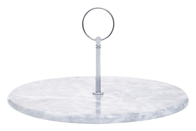 Salerno Grey Marble Cake Stand With Silver Handle - Grey - Image 1