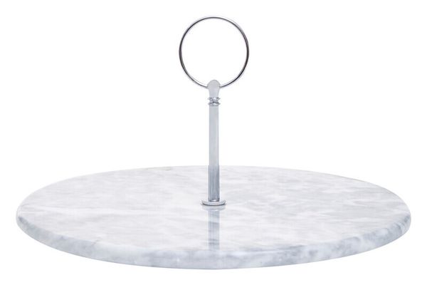 Salerno Grey Marble Cake Stand With Silver Handle - Grey
