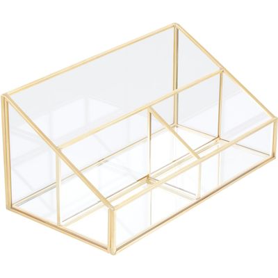 Beauty Glass Makeup Organiser with 3 Compartments - Gold
