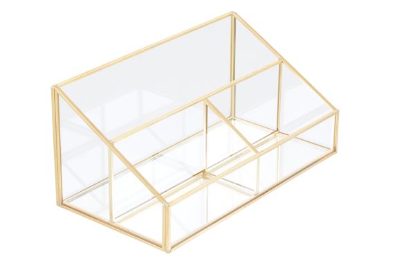 Beauty Glass Makeup Organiser with 3 Compartments - Gold - Thumbnail 2