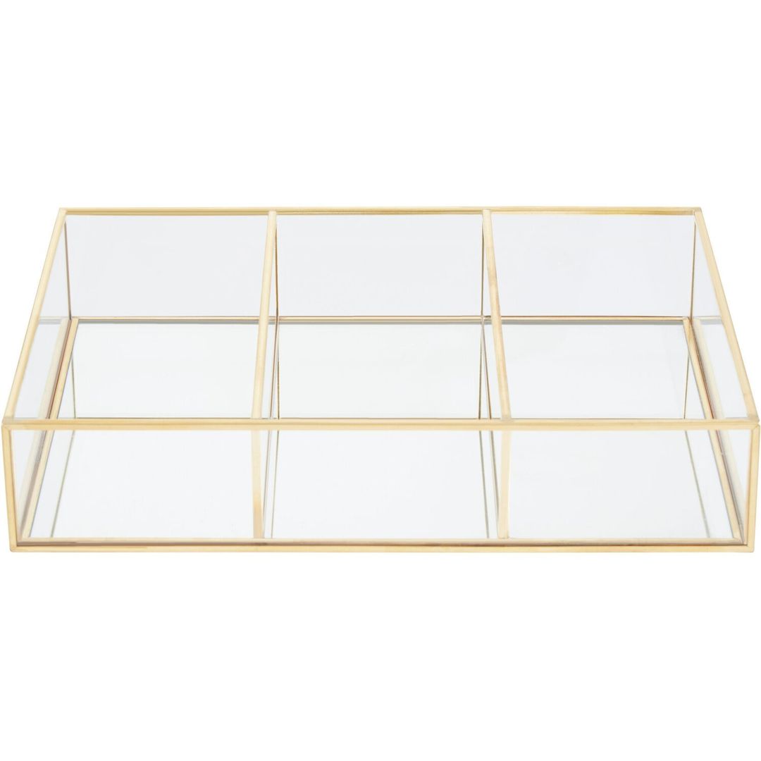 Beauty 3 Compartments Clear Glass Makeup Organiser - Gold - Image 1