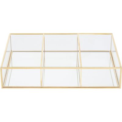 Beauty 3 Compartments Clear Glass Makeup Organiser - Gold