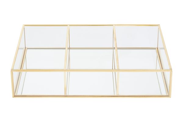 Beauty 3 Compartments Clear Glass Makeup Organiser - Gold - Thumbnail 2
