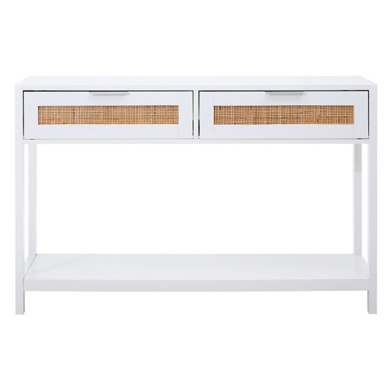 Sherman White Wood and Rattan Two Drawer Console Table - White - Image 1