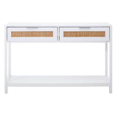 Sherman White Wood and Rattan Two Drawer Console Table - White